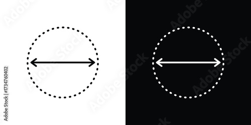 Diameter icon in black and white linear versions