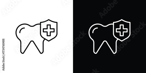 Dental insurance icon in black and white linear versions