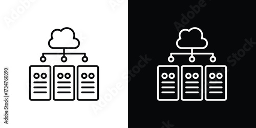 Data center icon in black and white linear versions