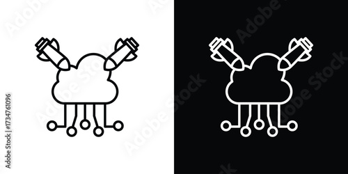 DOS icon in black and white linear versions