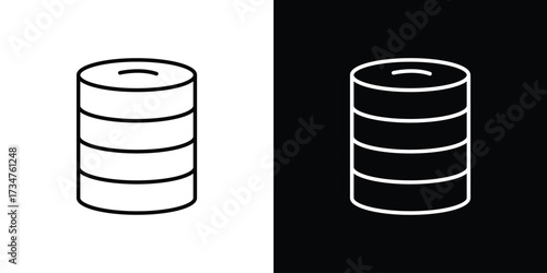 Cylinder database icon in black and white linear versions
