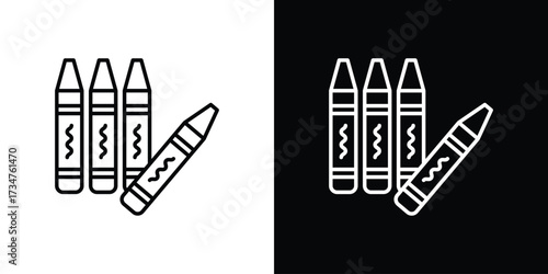 Crayon icon in black and white linear versions