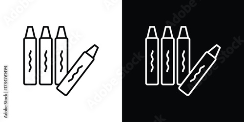 Crayon icon in black and white linear versions