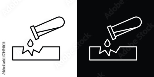 Corrosive substance icon in black and white linear versions