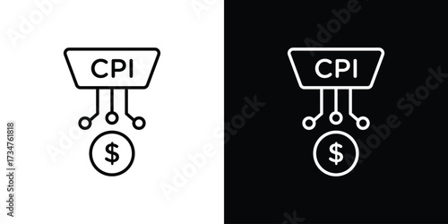 Consumer prices index icon in black and white linear versions