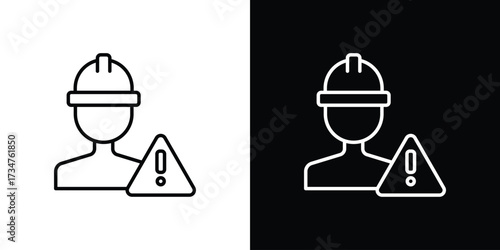 Construction risk icon in black and white linear versions