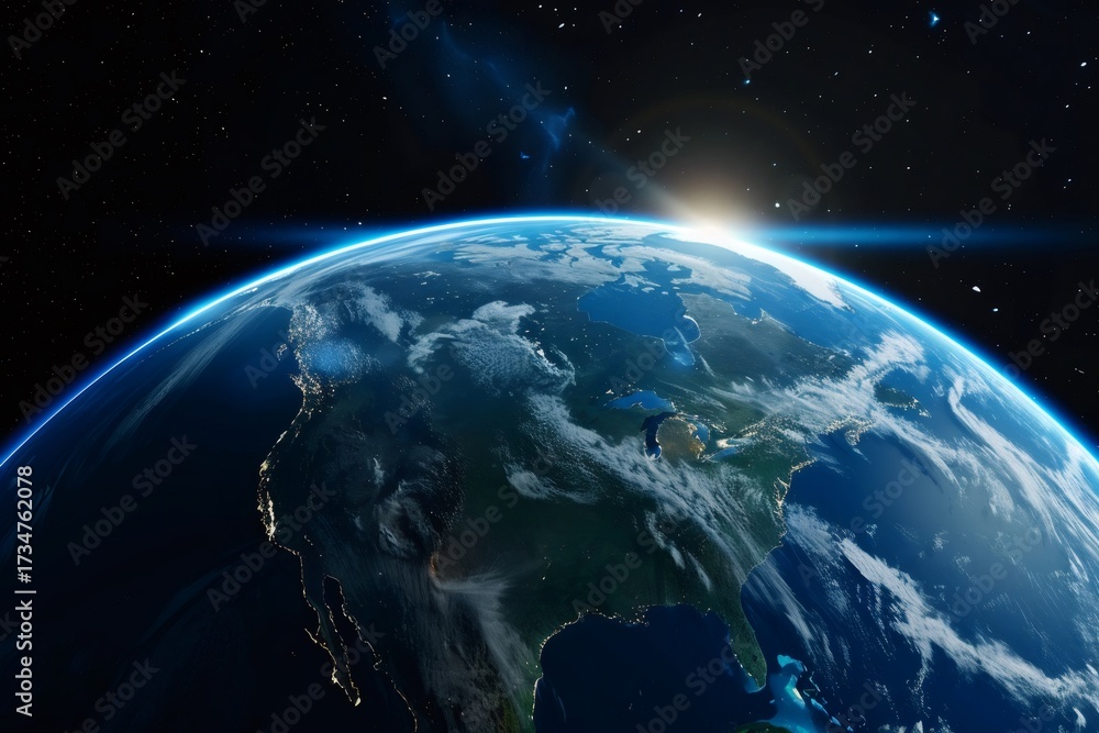 Obraz premium Earth globe rotating seeing city lights at sunrise