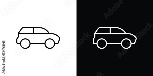 Compact car icon in black and white linear versions
