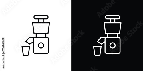 Cold pressed juicer icon in black and white linear versions