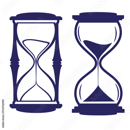 Two stylized blue hourglass icons illustrating time passing and deadline concepts