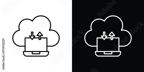 Cloud computing icon in black and white linear versions
