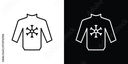 Christmas sweater icon in black and white linear versions