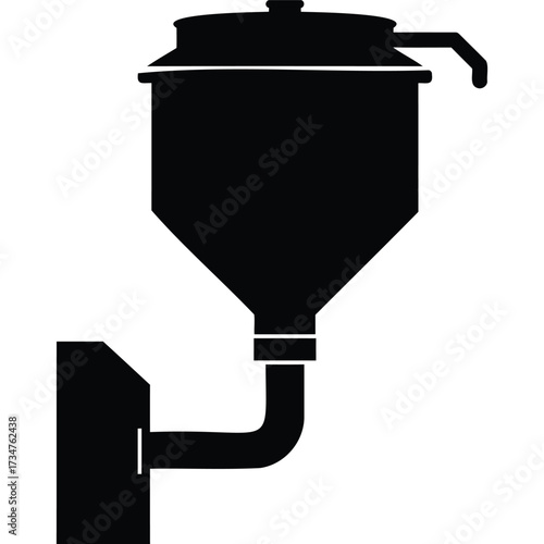 Industrial Hopper Silhouette container storage dispenser equipment black white vector icon symbol manufacturing factory process machine