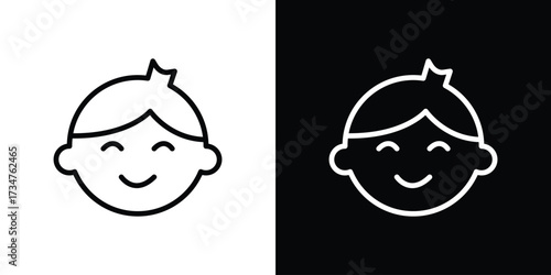 Child face icon in black and white linear versions