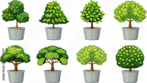 Cartoon shrub bush set. Garden green decoration bushes, illustrated hedge shrubs plants isolated on white background