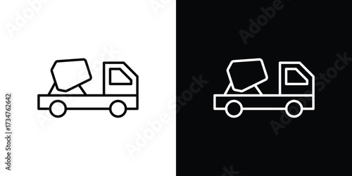 Cement truck icon in black and white linear versions