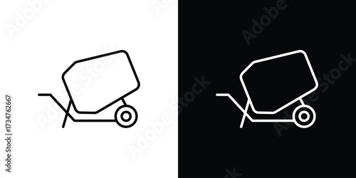 Cement mixer icon in black and white linear versions