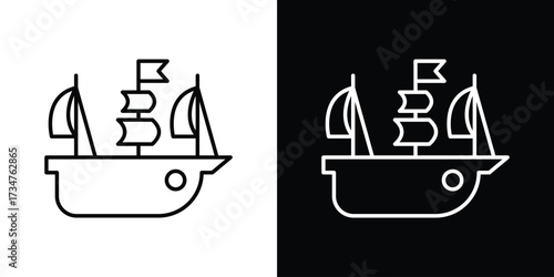 Caravel icon in black and white linear versions