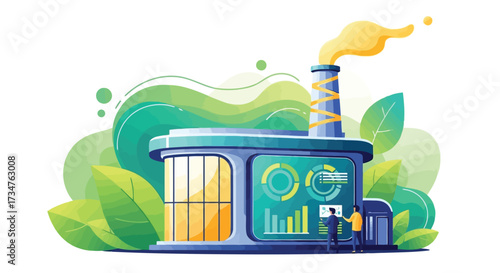 Modern ecofriendly factory with green energy and technology, symbolizing sustainability and innovation in industry