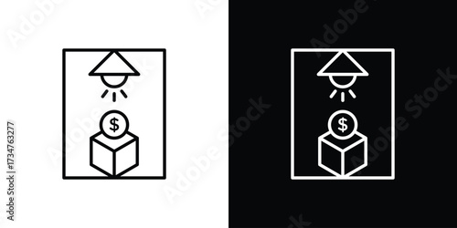 Business incubator icon in black and white linear versions