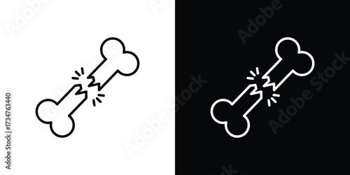 Broken bone icon in black and white linear versions