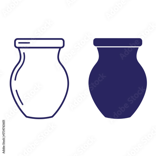 Vector illustration of two elegant ceramic vases with outline and solid navy blue fill