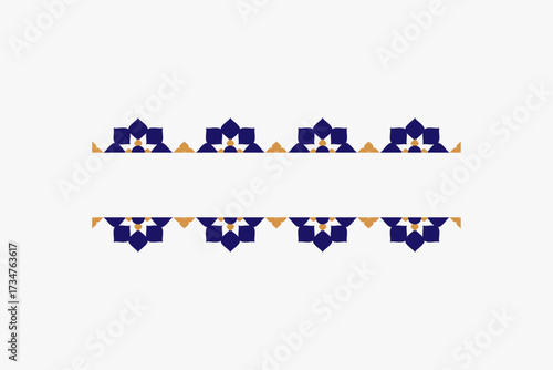 border pattern with blue yellow geometric flower ornament floral design element frame vector