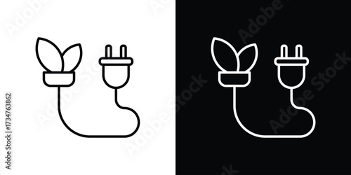 Biomass energy icon in black and white linear versions