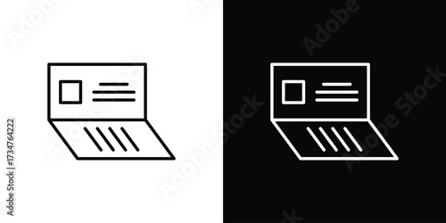 Bankbook icon in black and white linear versions