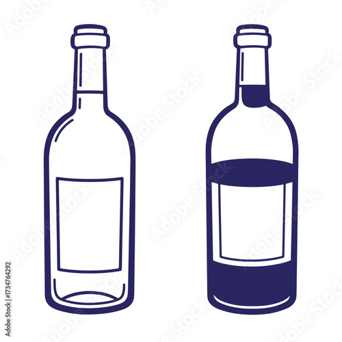 Vector illustration of wine bottles in outlined style with a blank label for design