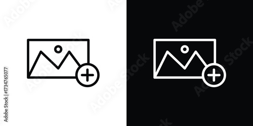 Add photos icon in black and white linear versions