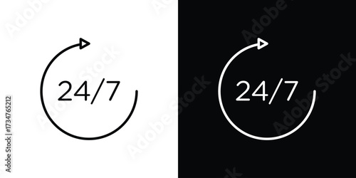 24 7 icon in black and white linear versions