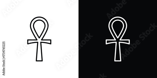 Ankh icon in black and white linear versions