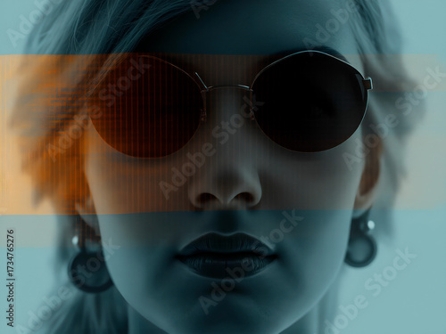 Mysterious woman with sunglasses and a futuristic aesthetic