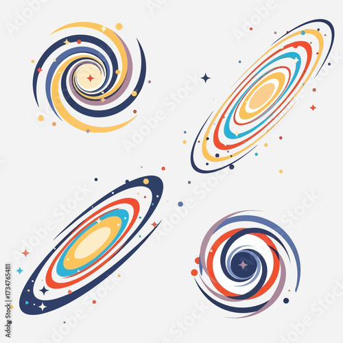 Colorful Swirling Galaxies and Nebulae in Outer Space - Cosmic Illustration