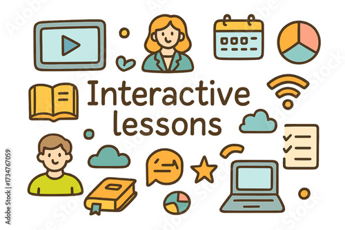 Interactive Lessons Doodle. Interactive lessons. Hand-drawn doodle illustration of interactive lessons.