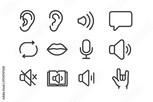 Learning Disabilities Icons. Learning disabilities. Line outline icon set of Learning disabilities: hearing