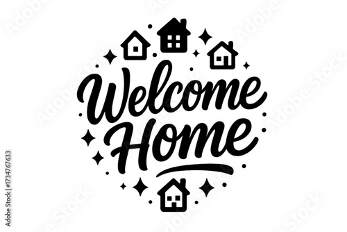 Welcome Home Glow. Welcome Home. modern hand lettering, smooth curves, balanced composition, clear readable