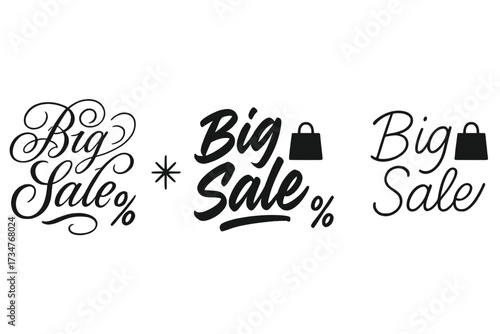 Creative Calligraphy Sale Designs. Big Sale. Create a calligraphy lettering illustration of the phrase: Big