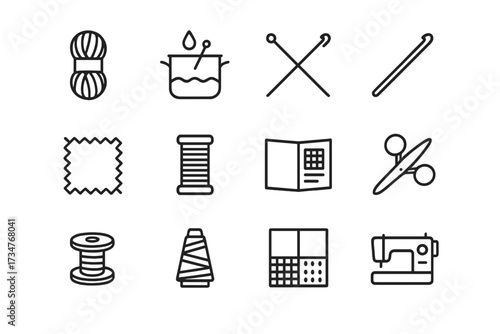 Textile Art Icons. Fabric dyeing and textile art techniques. Line outline icon set of Fabric dyeing and