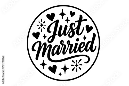 Just Married Elegance. Just Married B. modern hand lettering, smooth curves, balanced composition, clear