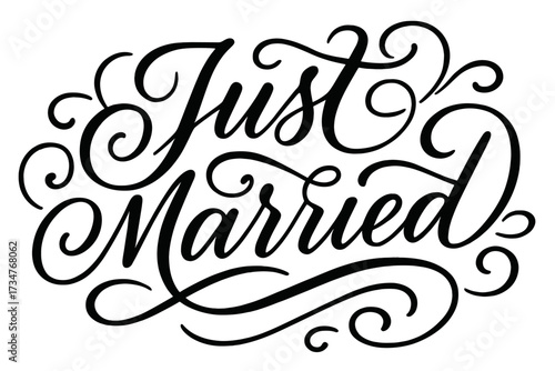 Elegant Calligraphy Design. Just Married B. Elegant modern calligraphy lettering with bold and saturated thick