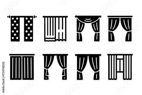 Traditional Curtain Icons. Traditional Curtains. Filled icon set of Traditional Curtains: patterned drapes,