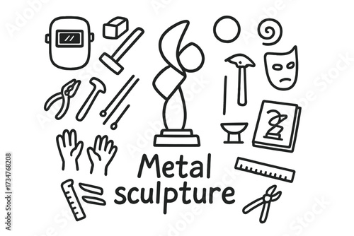 Metal Sculpture Doodle. Metal sculpture. Hand-drawn doodle illustration of Metal sculpture. In the middle, one