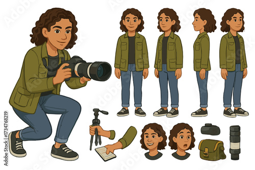 Wildlife Photographer Character Design. Cartoon realistic vector illustration, Character constructor style,