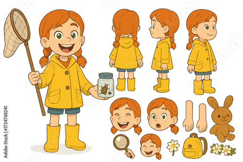 Wildlife Explorer Girl. Cartoon realistic vector illustration, Character constructor style, isolated