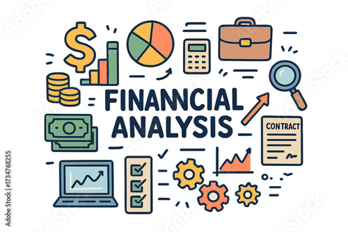 Doodle Financial Analysis Icons. Financial analysis. Hand-drawn doodle illustration of Financial analysis.