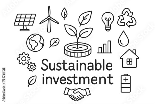 Sustainable Investment Doodle. Sustainable investment. Hand-drawn doodle illustration of Sustainable