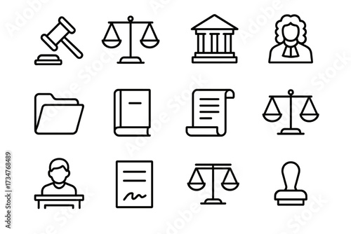Law Enforcement Icons. Criminal investigations and police law enforcement. Line outline icon set of Criminal