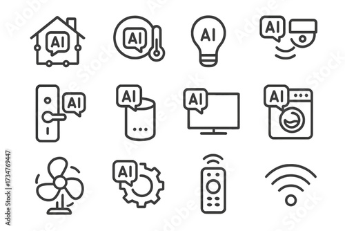 AI Assistant Icons. AI-driven personal assistants. Line outline icon set of AI-driven personal assistants: